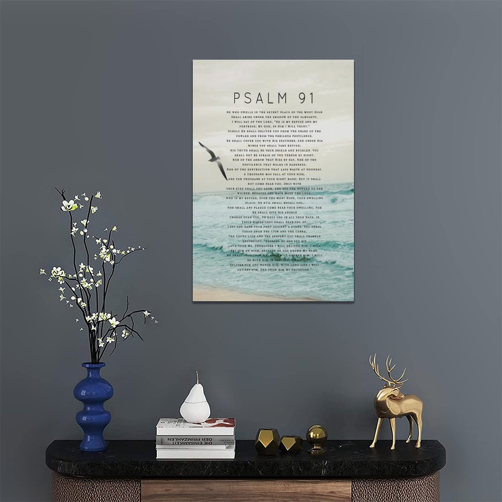 Affiche/Toile Psaume 91:4 - Art Mural Chrétien Moderne - Verset Biblique Décoratif