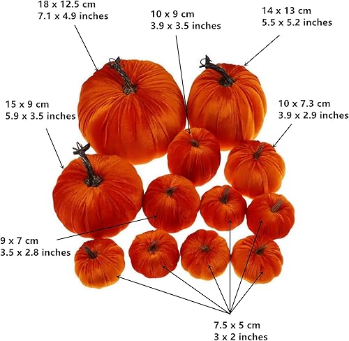 Miniatura 6 de Gresorth 12 calabazas artificiales grandes de terciopelo para cosecha de otoño, Halloween, centro de mesa hecho a mano, decoración para el hogar,