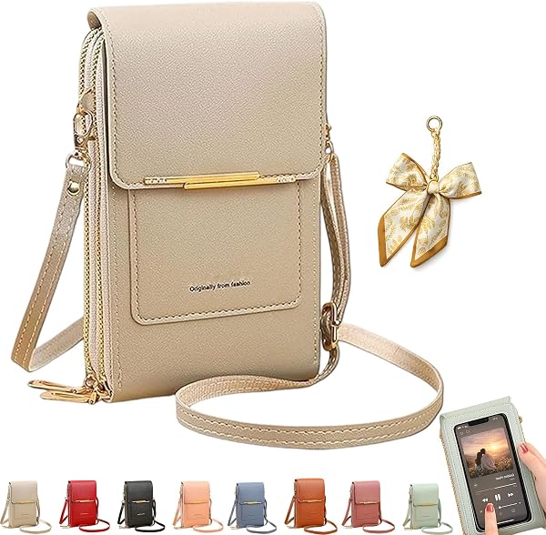 Women's Touch Screen Mobile Phone Messenger Bag, RFID Leather Crossbody Wallet Purse, Anti-Theft Shoulder Strap - 1