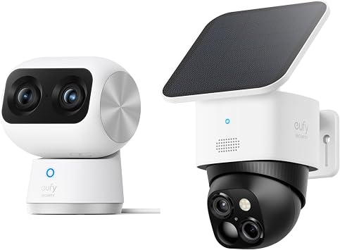 كاميرا eufy Security Indoor Cam S350 وSoloCam S340 (حزمة)، كاميرات مزدوجة، كاميرا أمان 4K UHD مع 8 تكبير، كاميرا 360، شاشة مراقبة الأطفال، كاميرا الحيوانات الأليفة، اكتشاف الإنسان/الحيوانات الأليفة، تتبع الذكاء الاصطناعي
