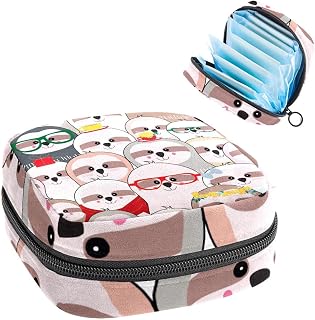 Period Pouch, Portable Tampon Storage Bag for Sanitary Napkins, Cute Funny Sloth Faces Pattern, Multicolor, 4.7x6.6x6.6 in/12x17x17 cm