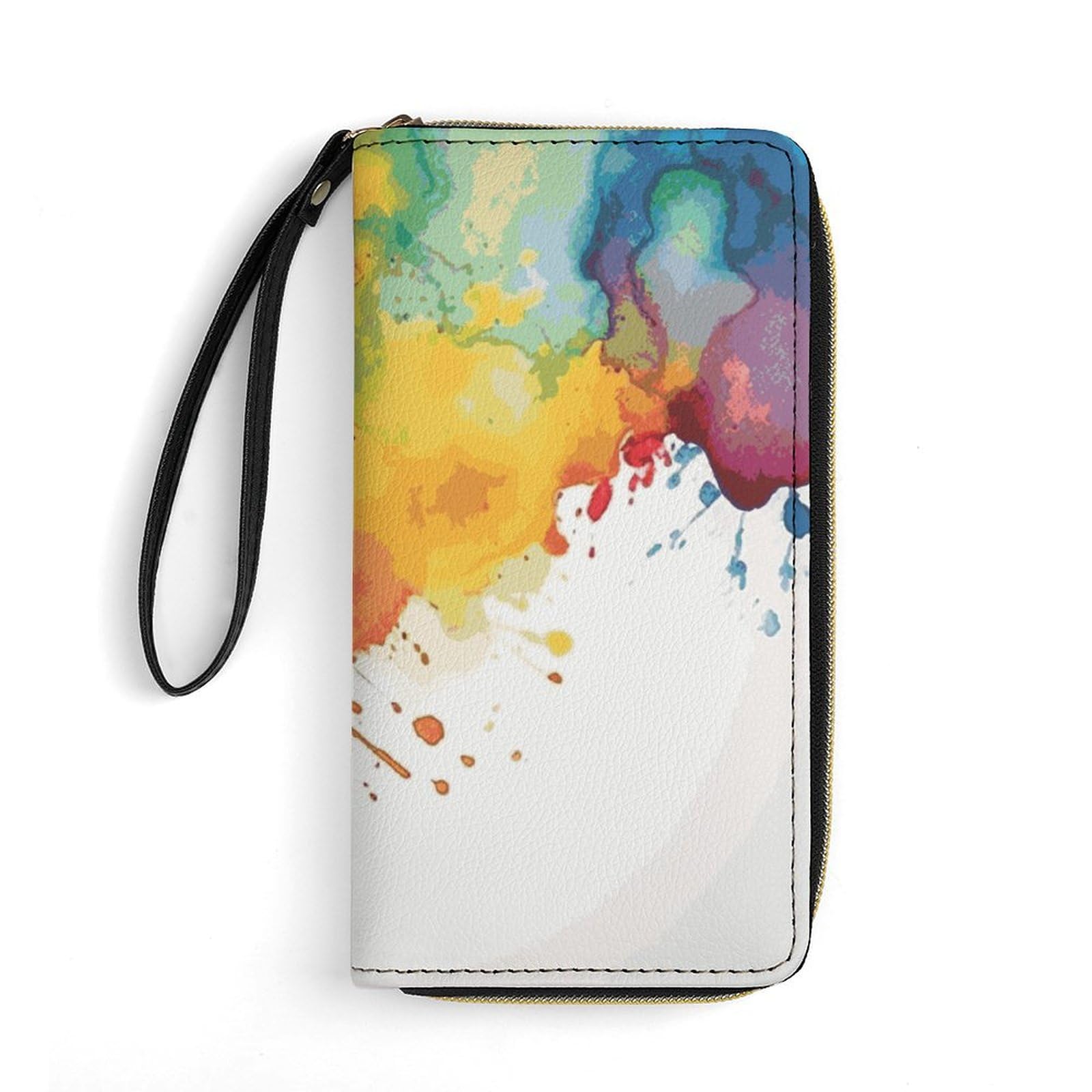 BWQMNT Durable And Portable Watercolor Paint Splatters Printed Leather Wallet: Perfect for Storing Cards, Cash And An On-the-go Lifestyle, It Is An Ideal Holiday Gift to Organize Your Essentials