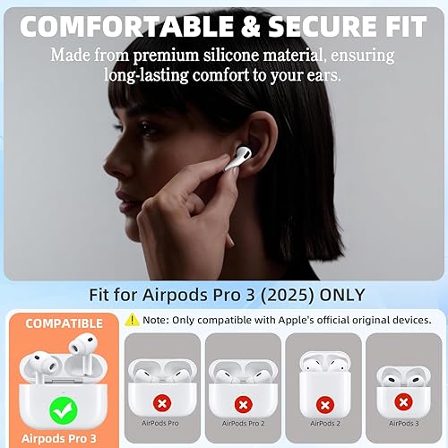 Miniatura 7 de [5 pares] para AirPods Pro 3 almohadillas para las orejas [cabe en la funda], funda de silicona suave para AirPod Pro 3, funda antideslizante para 5
