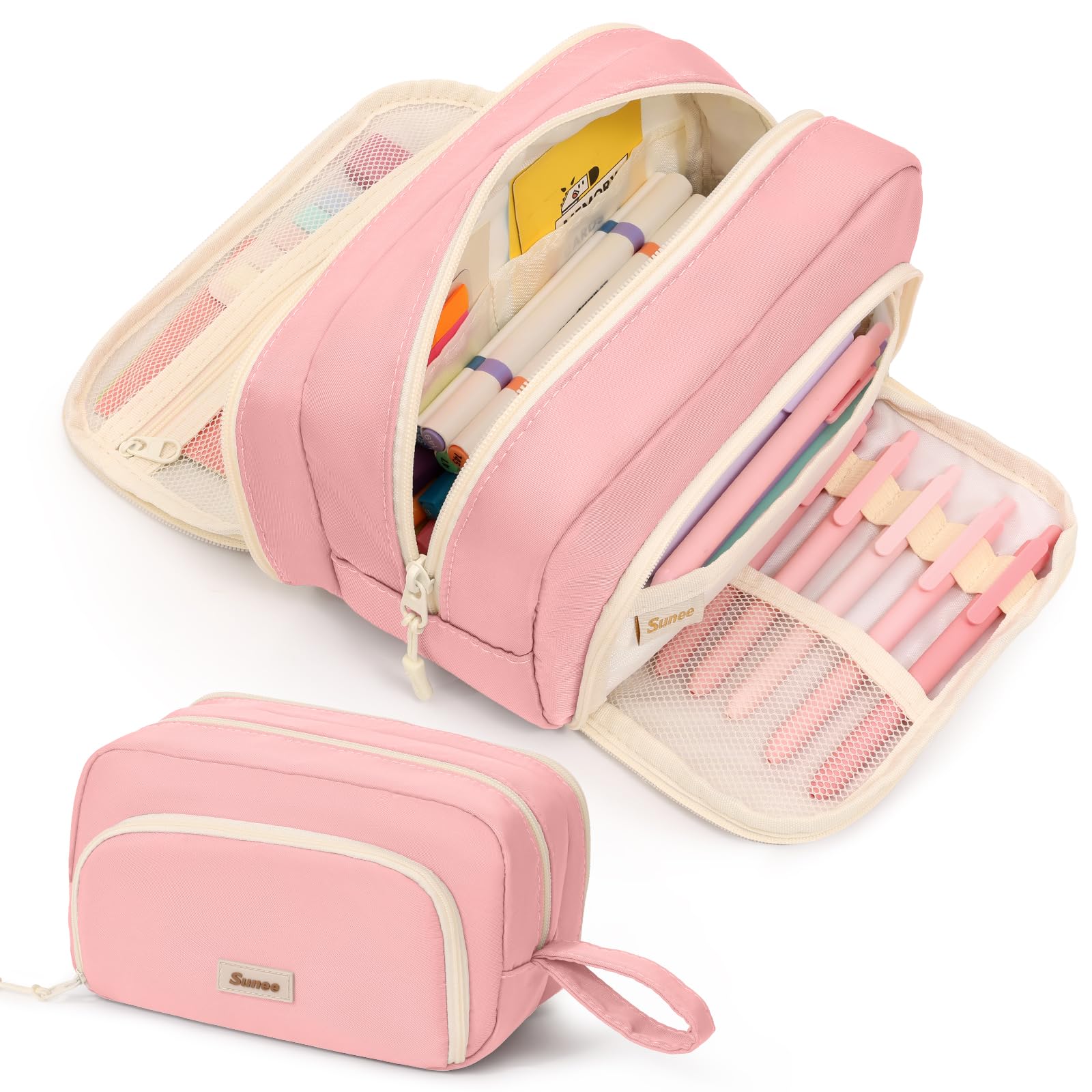 SUNEE Cute Pencil Case, Aesthetic Pen Pouch with 3 Compartments
