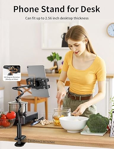 Miniatura 4 de Soporte para tablet de cuello de cisne para cama, ajustable, flexible, de brazo largo, abrazadera de montaje en la mesa, compatible con iPad Air