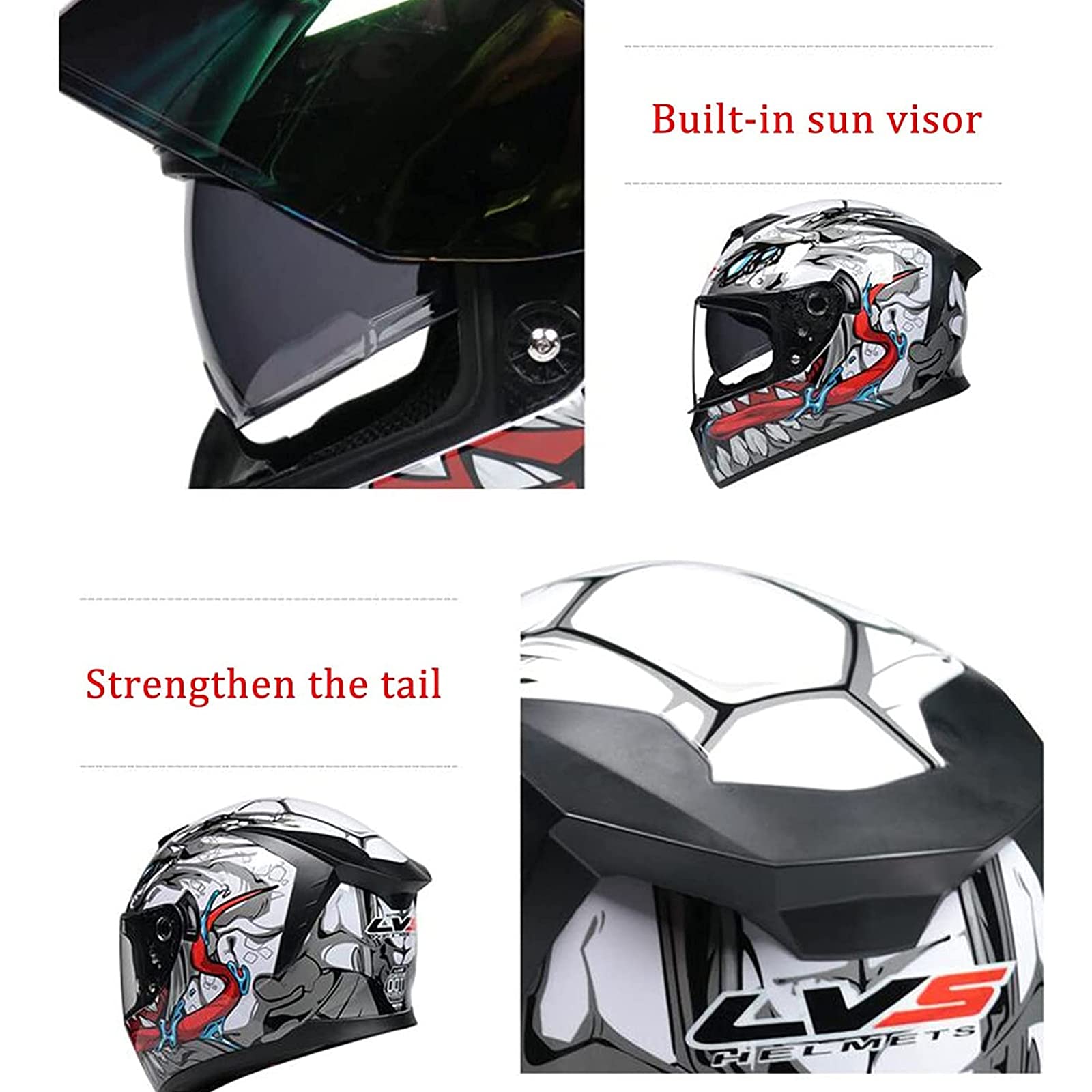Kask Motocyklowy Na Całą Twarz, Modułowy Kask Motocyklowy, Kask Wyścigowy Motoroweru Na Cztery Pory Roku z Podwójną Osłoną Przeciwsłoneczną Dla Mężczyzn I Kobiet, Zatwierdzony Przez Dot/Ece,P,S