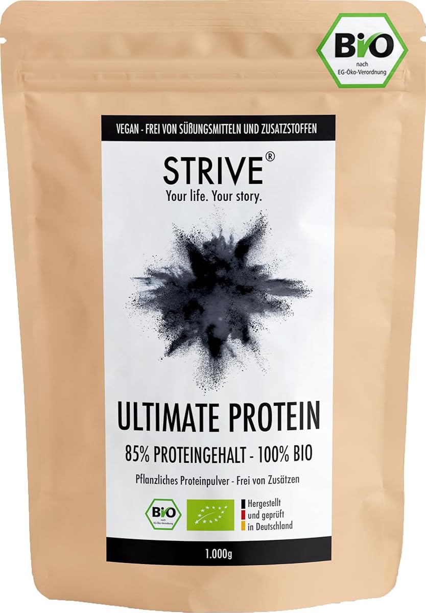 STRIVE ULTIMATE PROTEIN | 100% BIO Vegan | Natur | Optimales Aminosäureprofil | 1kg Bio Eiweiß Pulver mit 85% Proteingehalt | Ohne Zucker & Süßungsmittel | Made in Germany DE-ÖKO-039