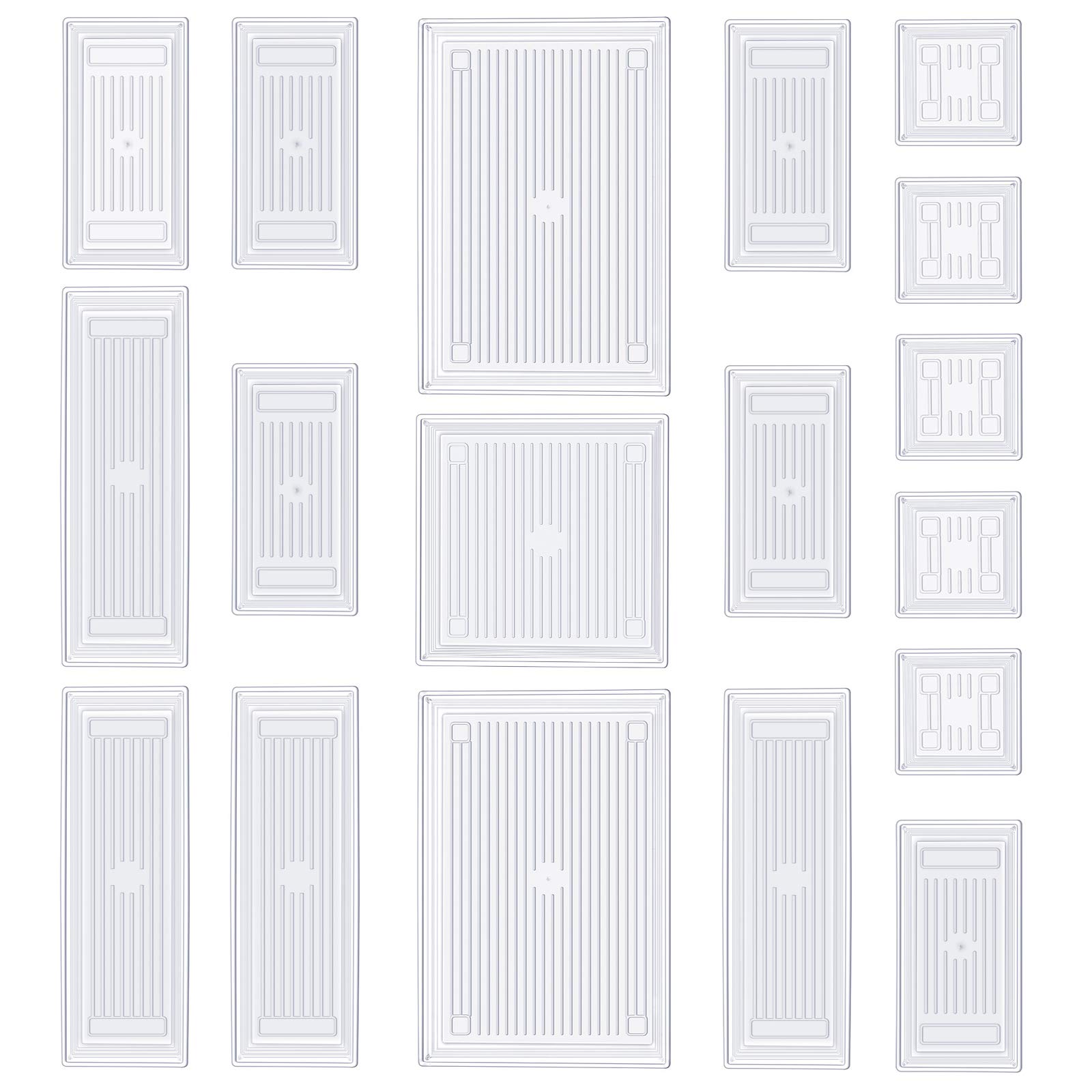 DCA 18 Pcs Clear Plastic Drawer Organizer, 5 Size Vanity Organization Bathroom Drawer Dividers for Makeup, Jewelries and Kitchen Utensils