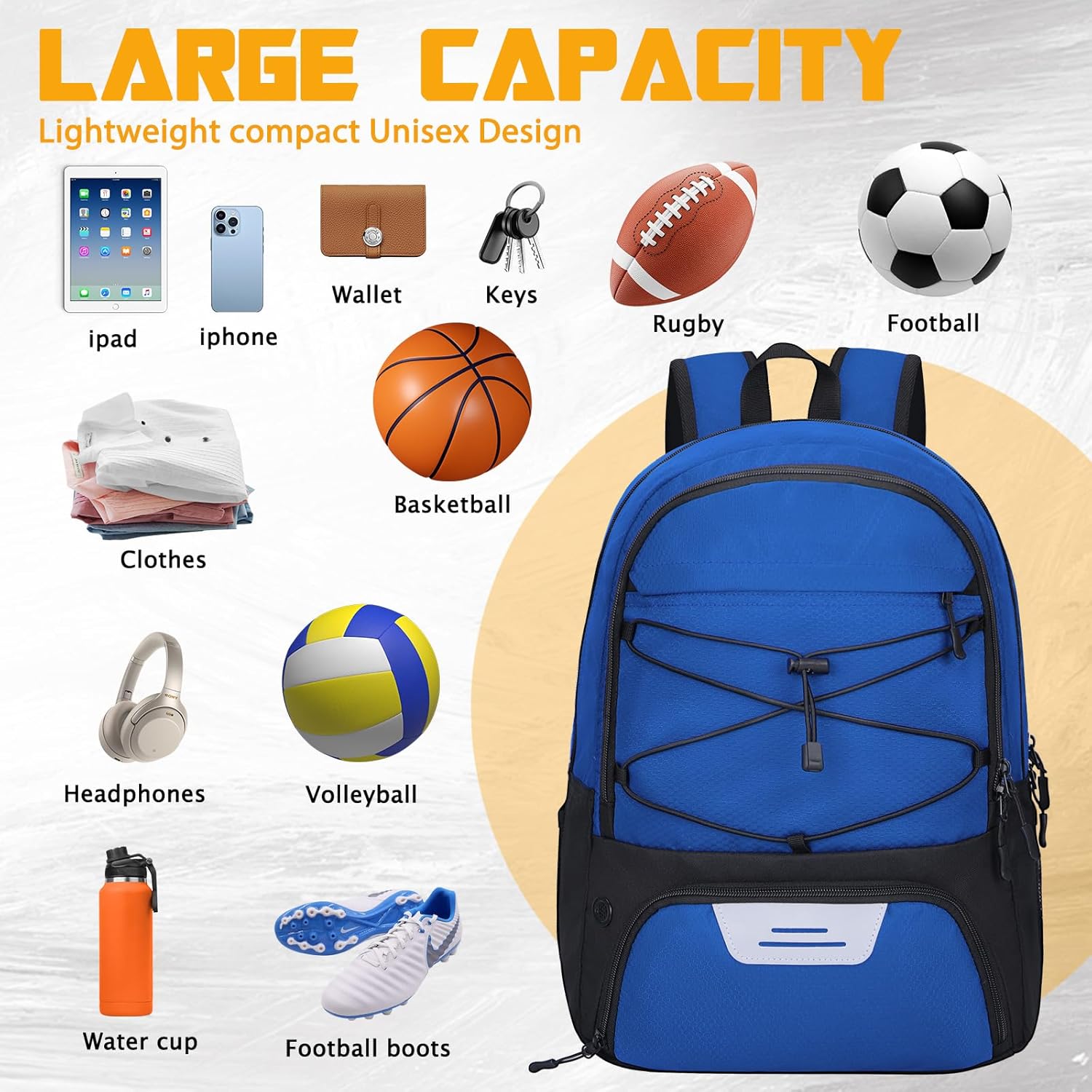Goloni Soccer Backpack,Soccer Bag with Ball Holder & Shoe Compartment,Large Sports Bag for Basketball, Volleyball,Football