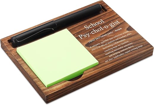 CINRLLA School Psychologist Sticky Note Holder Wooden Notepad & Pen Holder 6.5"" x 4.7"" Sticky Note Pad Holder Dispenser for Desk School Psychologist Definition Work Gifts, NPA181, Brown