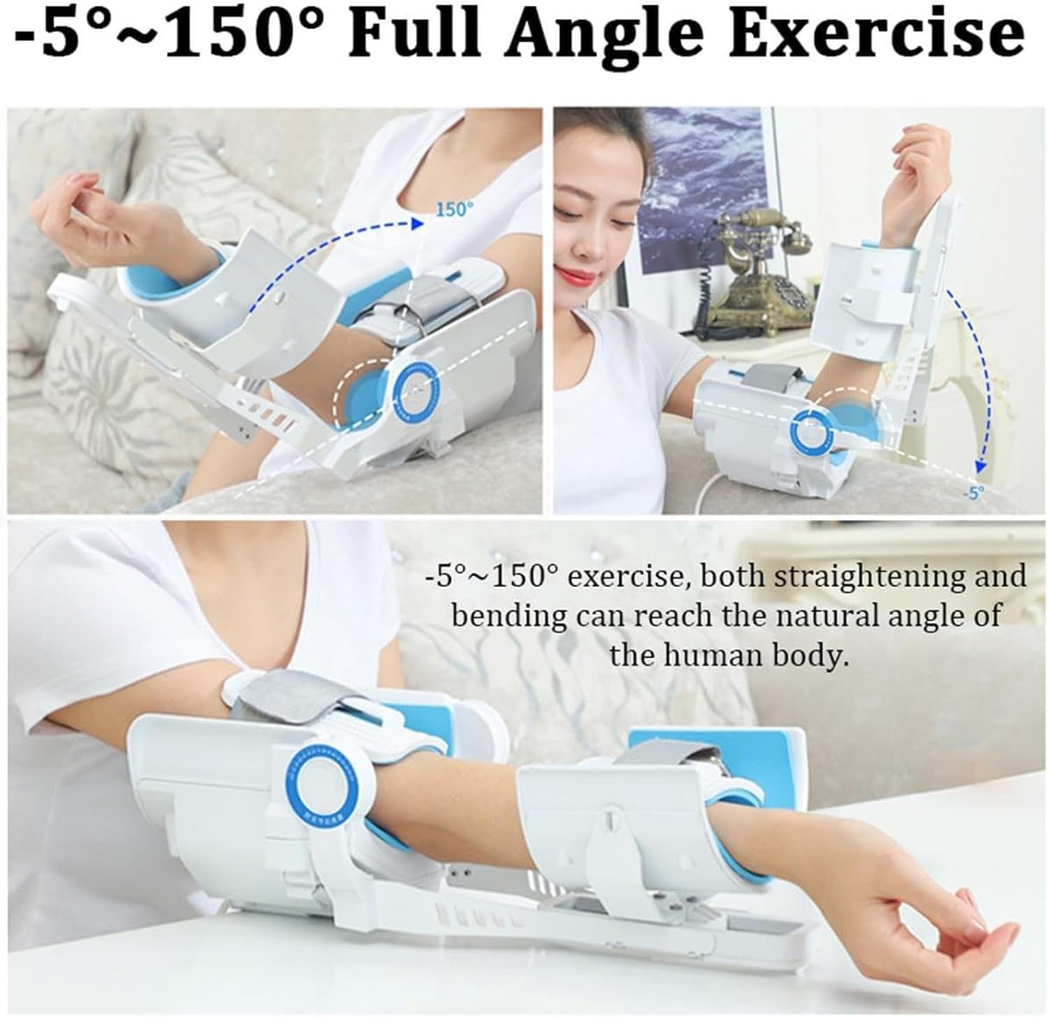 Electric Elbow Joint Rehabilitation Device, Hinged Elbow Brace Arm Exerciser, -5~150°Full-Angle Exercise and Adjustable Speed