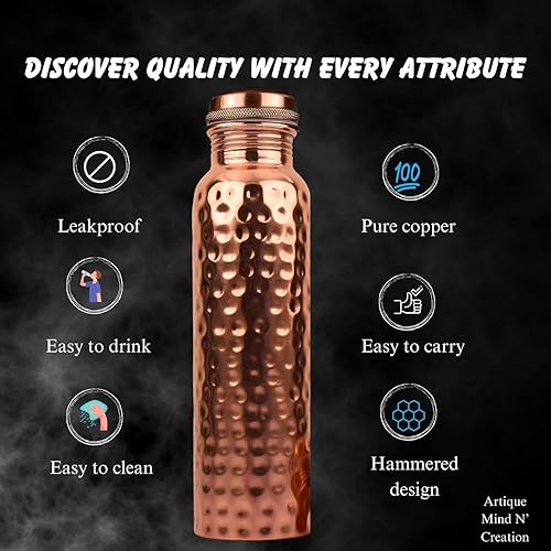 Miniatura 4 de Botella de agua de cobre  34 onzas  Botella de agua de cobre puro versátil y apta para viajes  Botella de cobre ayurvédica para mujeres y hombres
