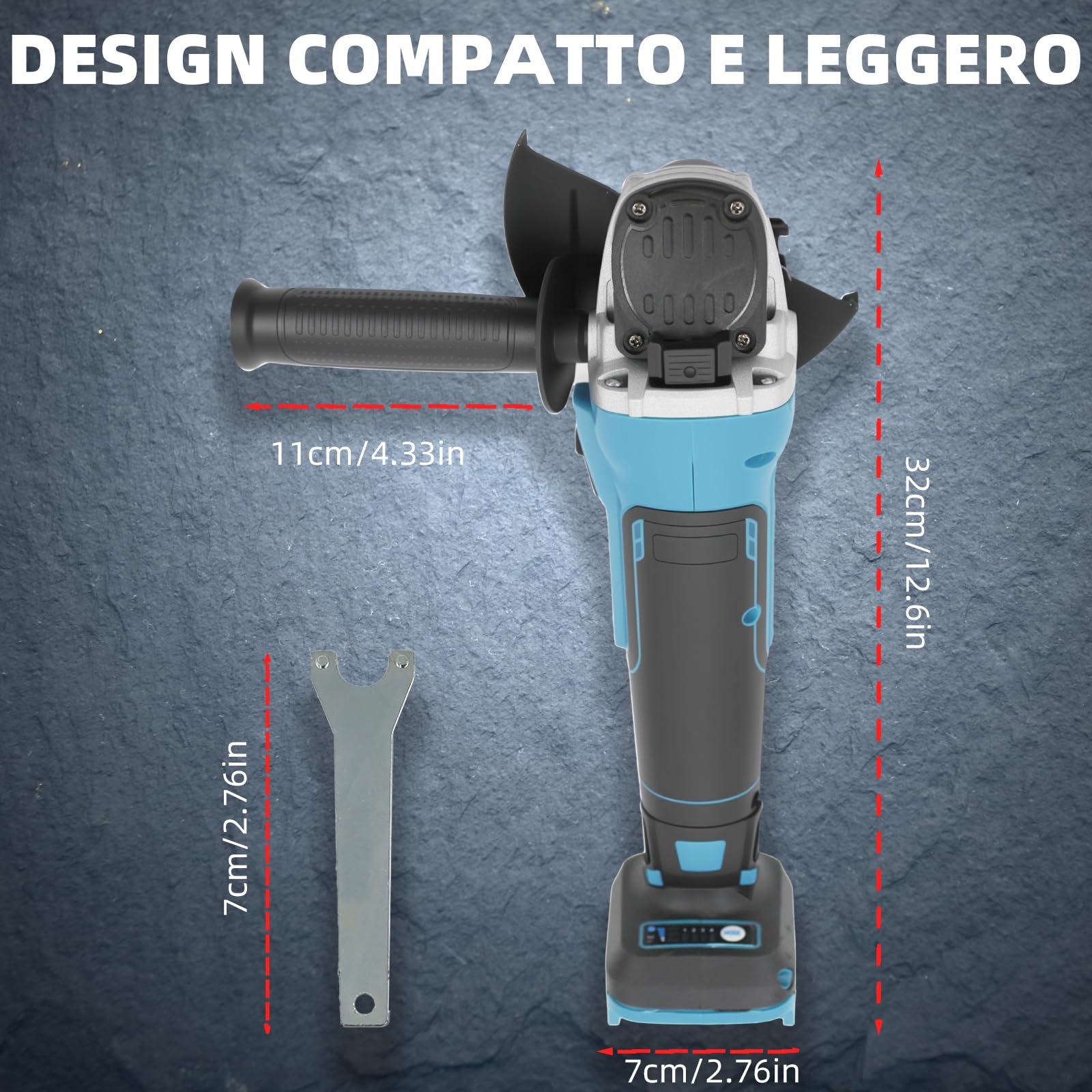 Smerigliatrice angolare a batteria compatibile con Makita 18 V, 8500 giri/min, regolazione della velocità in 4 fasi, disco abrasivo da 125 mm con chiave per levigatura, taglio e lucidatura (senza