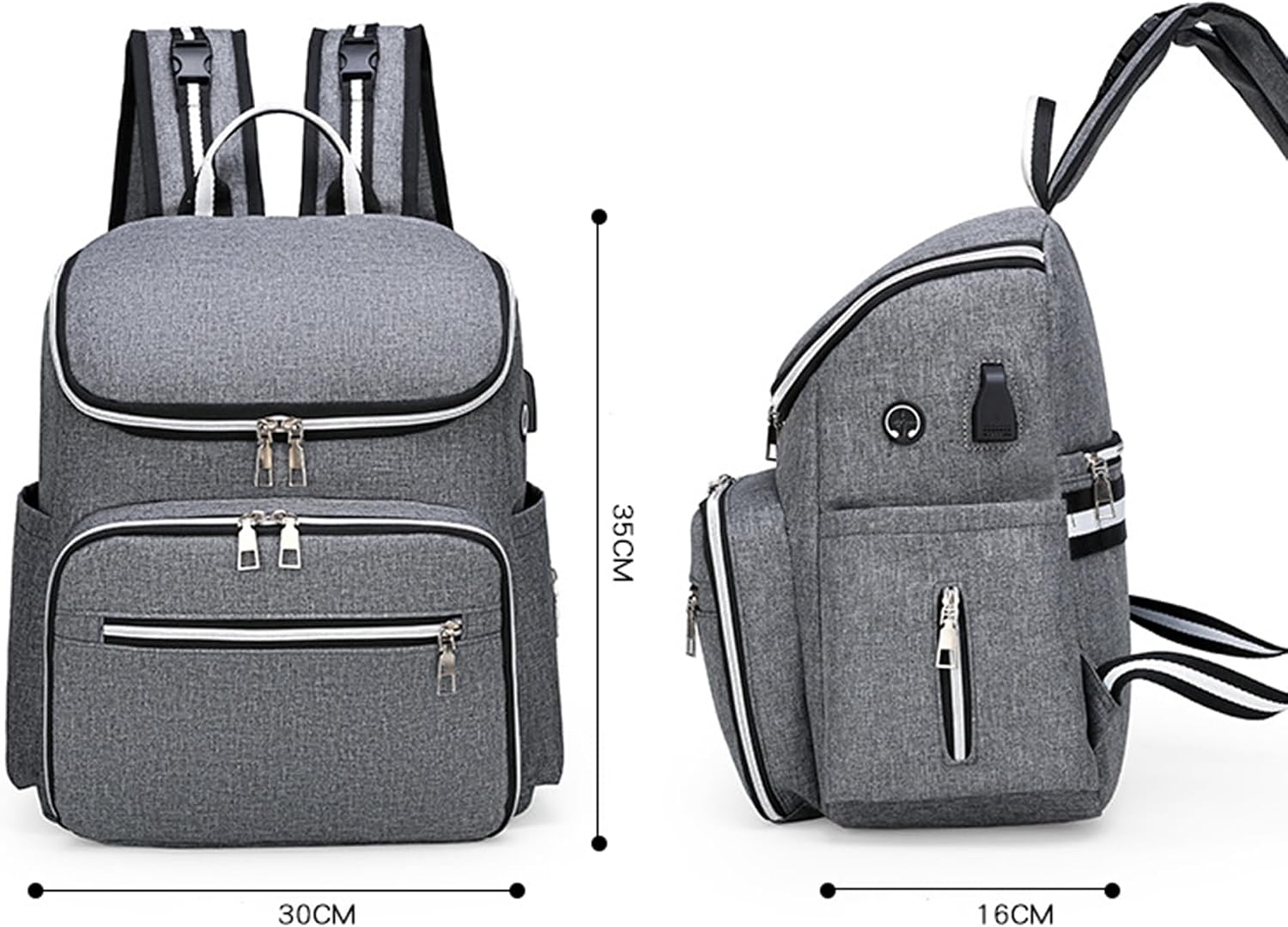 Diaper Bag Backpack with Stroller Straps, USB Charging Port, Headphone Hole, Large Baby Diaper Changing Bag Backpack