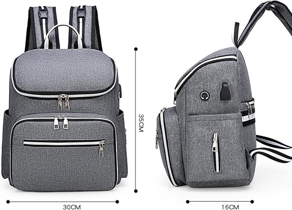 Diaper Bag Backpack with Stroller Straps, USB Charging Port, Headphone Hole, Large Baby Diaper Changing Bag Backpack