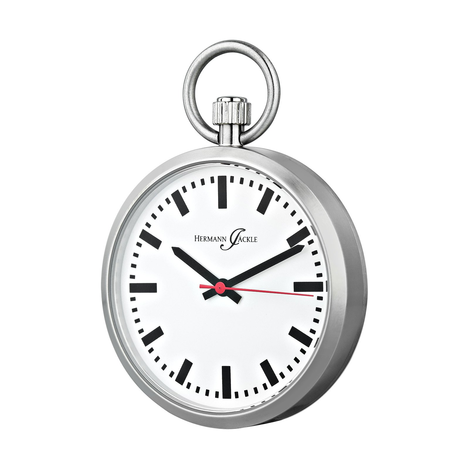 Hermann Jäckle Herren Taschenuhr Frankfurt Quarz Silber 43 mm | Quarzwerk, Bahnhofsuhr-Design, großes gut ablesbares Zifferblatt, inklusive Kette und Reiseetui
