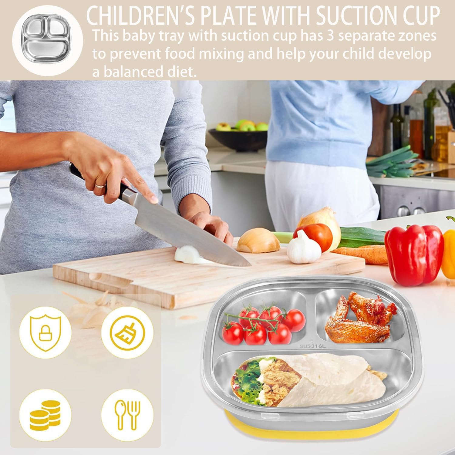 Edelstahl Babyteller Mit Saugnapf - 2er Set BPA-frei