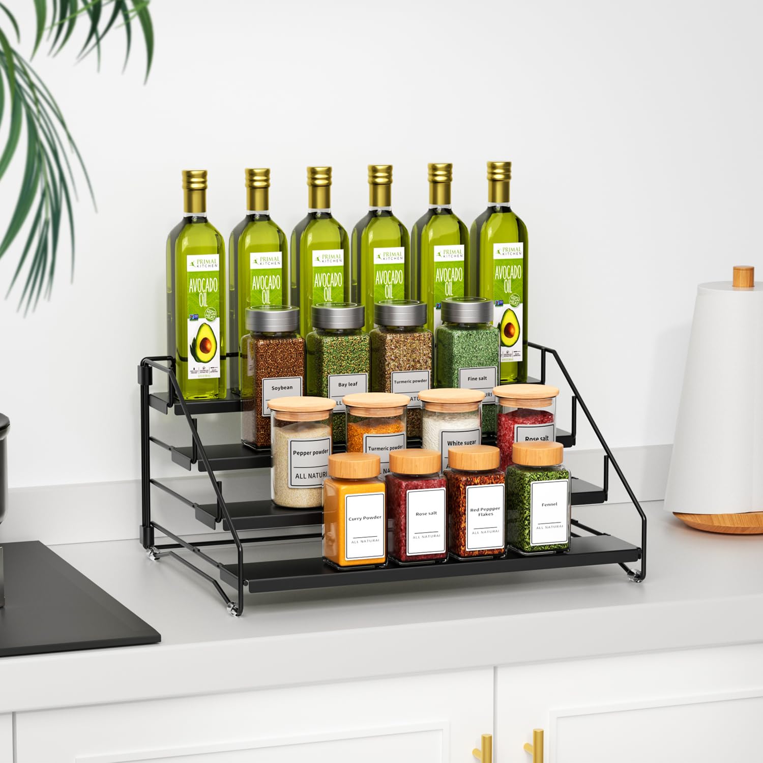Porta Spezie per Cucina, Portaspezie Salvaspazio A 4 Livelli, Profondità Regolabile Organizer Cucina, Per Bancone, Armadio (Set Di 1)