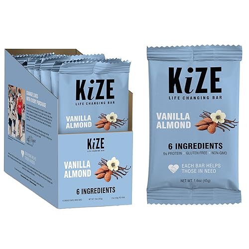 KiZE Barra energética, almendra de vainilla, 10 unidades, 0.23 onzas de proteína de suero alimentada con pasto, sin OMG, sin gluten, sin soja,