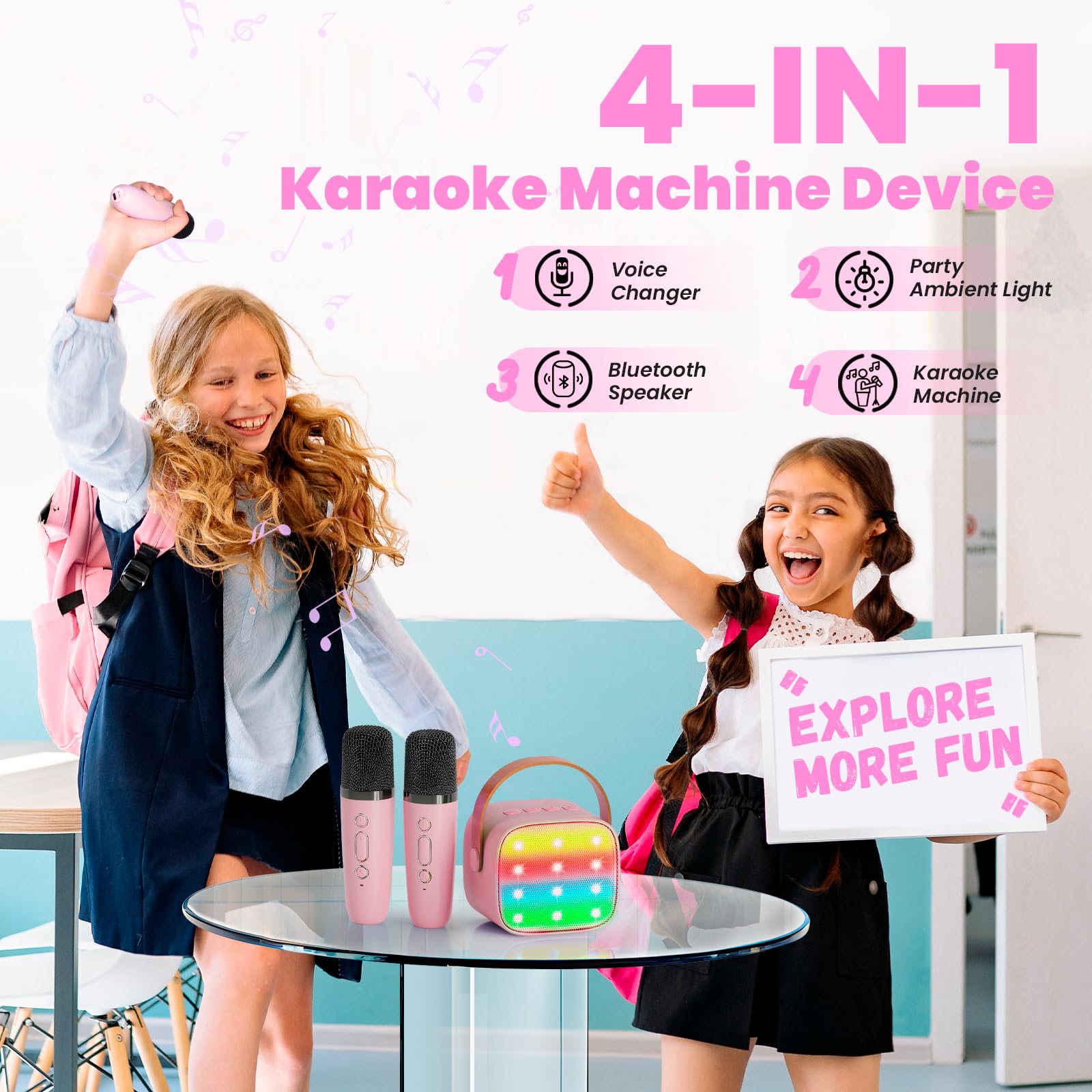 Ulepszony ekspres do karaoke 2 mikrofony dla dzieci dla dziewczynek: Wowstar Kids Karaoke Machines z mini mikrofonami karaoke - przenośny głośnik Bluetooth dla dzieci - zabawki prezenty dla chłopca