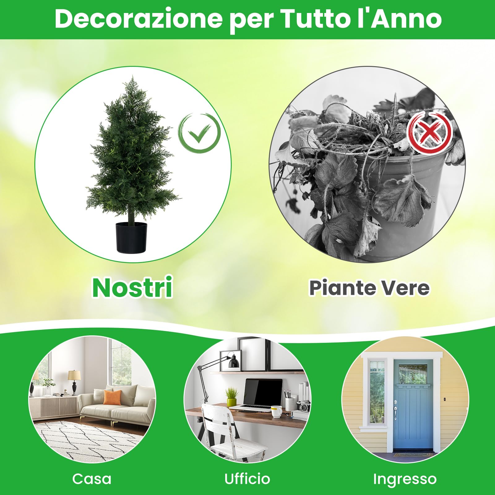 COSTWAY Albero di Cedro Artificiale 80 cm, Albero in Vaso in Plastica per Vivai, Foglie Non-Scolorenti e Resistenti al Sole, Pianta Finta per Interni ed Esterni per Casa, Ufficio e Ingresso
