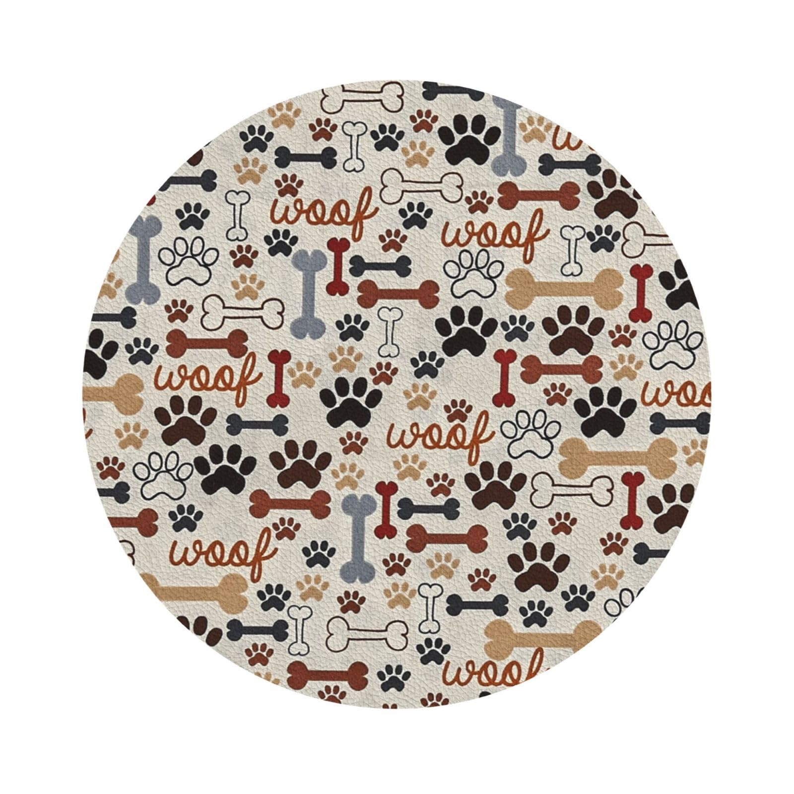 Bone and paw print PU Leather Coasters Set of 6 Round Drink Coasters