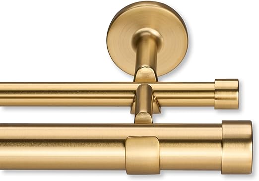 MODE Cambria Designer Series - Premium 6 foot Custom Double Curtain Rod - 1-1/8 inch Large Diameter - Non-Adjustable for a Seamless Look - Premium Designer Brackets and End Caps - Brushed Gold Finish