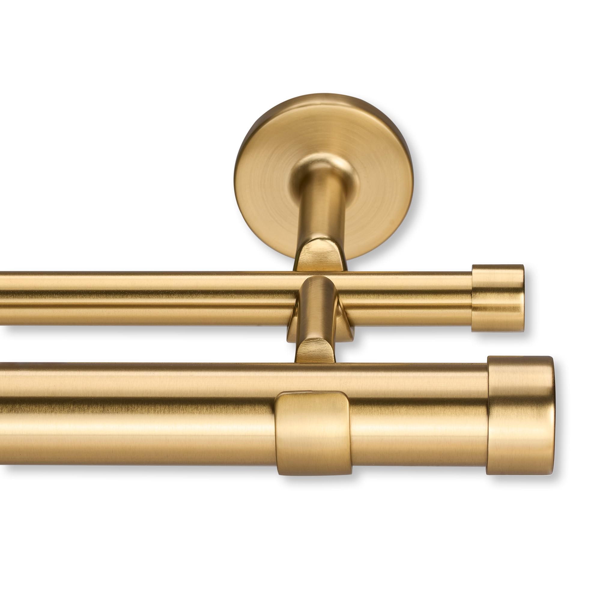 MODE Cambria Designer Series - Premium 5 foot Custom Double Curtain Rod - 1-1/8 inch Large Diameter - Non-Adjustable for a Seamless Look - Premium Designer Brackets and End Caps - Brushed Gold Finish