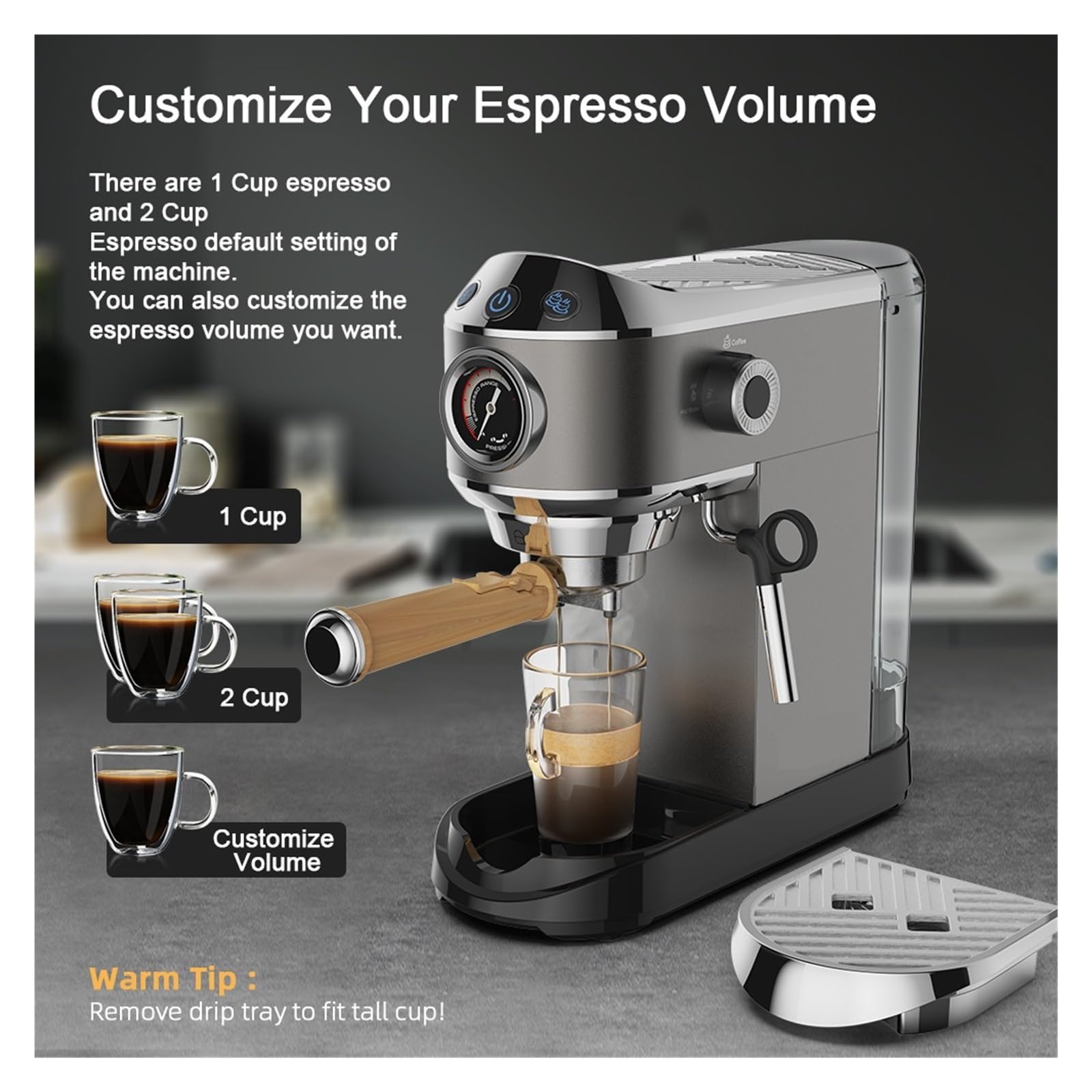 Cafetera semiautomática de 20 Bares con vaporizador Leche, Ideal para Espresso, Capuchino, Latte y Moca.