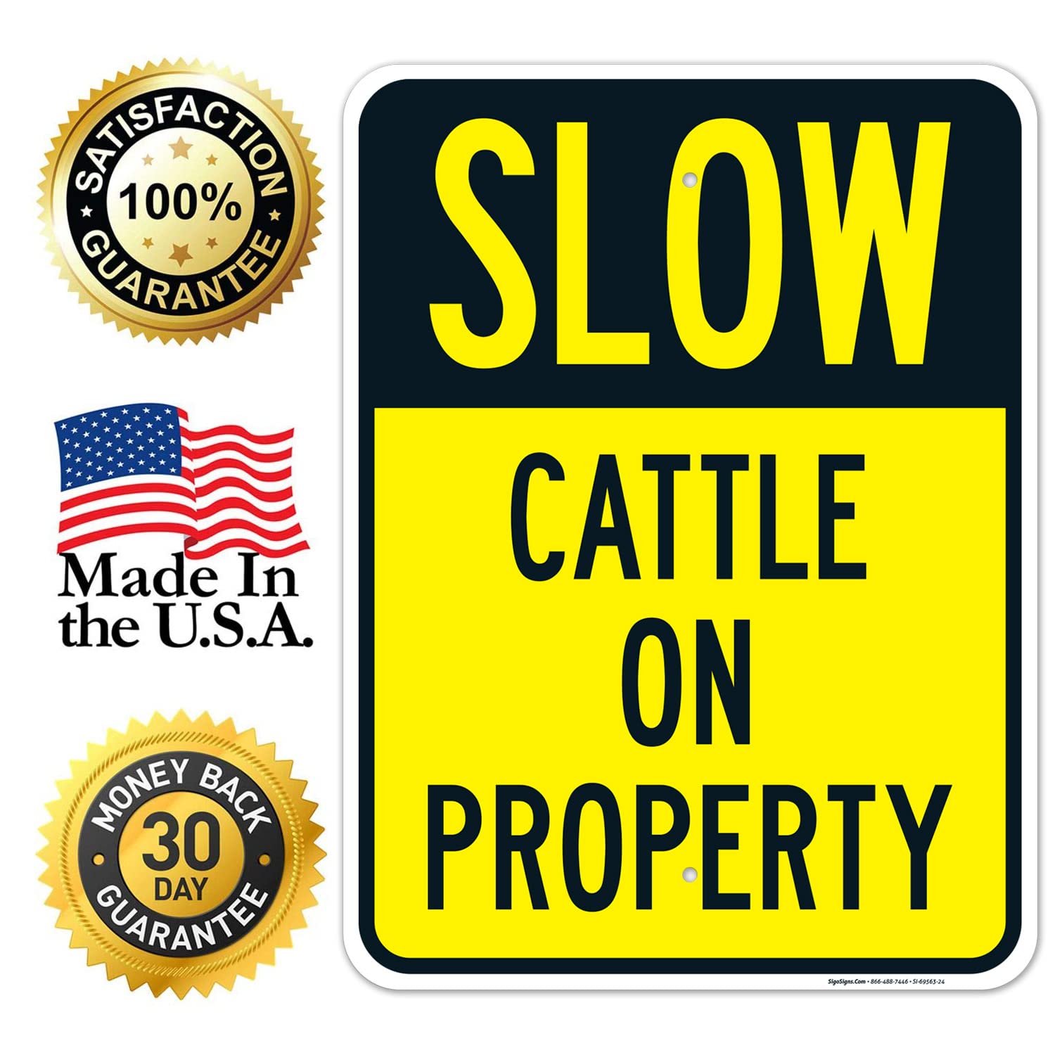 Slow Cattle On Property Sign, 18x24 Inches, Rust Free .063 Aluminum, Fade Resistant, Made in USA