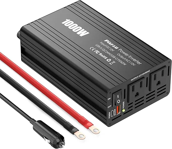 PiSFAU 1000w Inverter 12V to 110V, Power Inverter for Vehicles 1000 watts, Dc to AC Converter with 65W USB-C Inverter Charger for Road Strip, Camping, Emergency