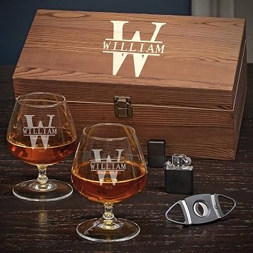 HomeWetBar Oakmont Personalized Boxed Cognac Glasses Set