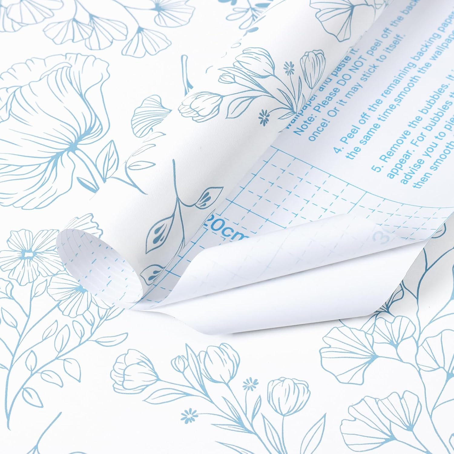 Wallpaper Blue White Peel and Stick Flower Leaf Contact Paper for Bedroom Bathroom Cabinets and Drawers Self-Adhesive Removable Waterproof Boho Stripe Vinyl 17.3"x197"