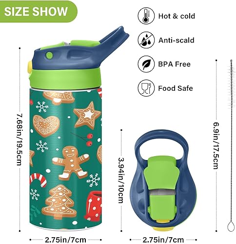 Miniatura 3 de Gingerbread Cups - Botella de agua para niños y niñas con pajilla, termo de acero inoxidable con aislamiento térmico, para escuela, niña, niño, vaso