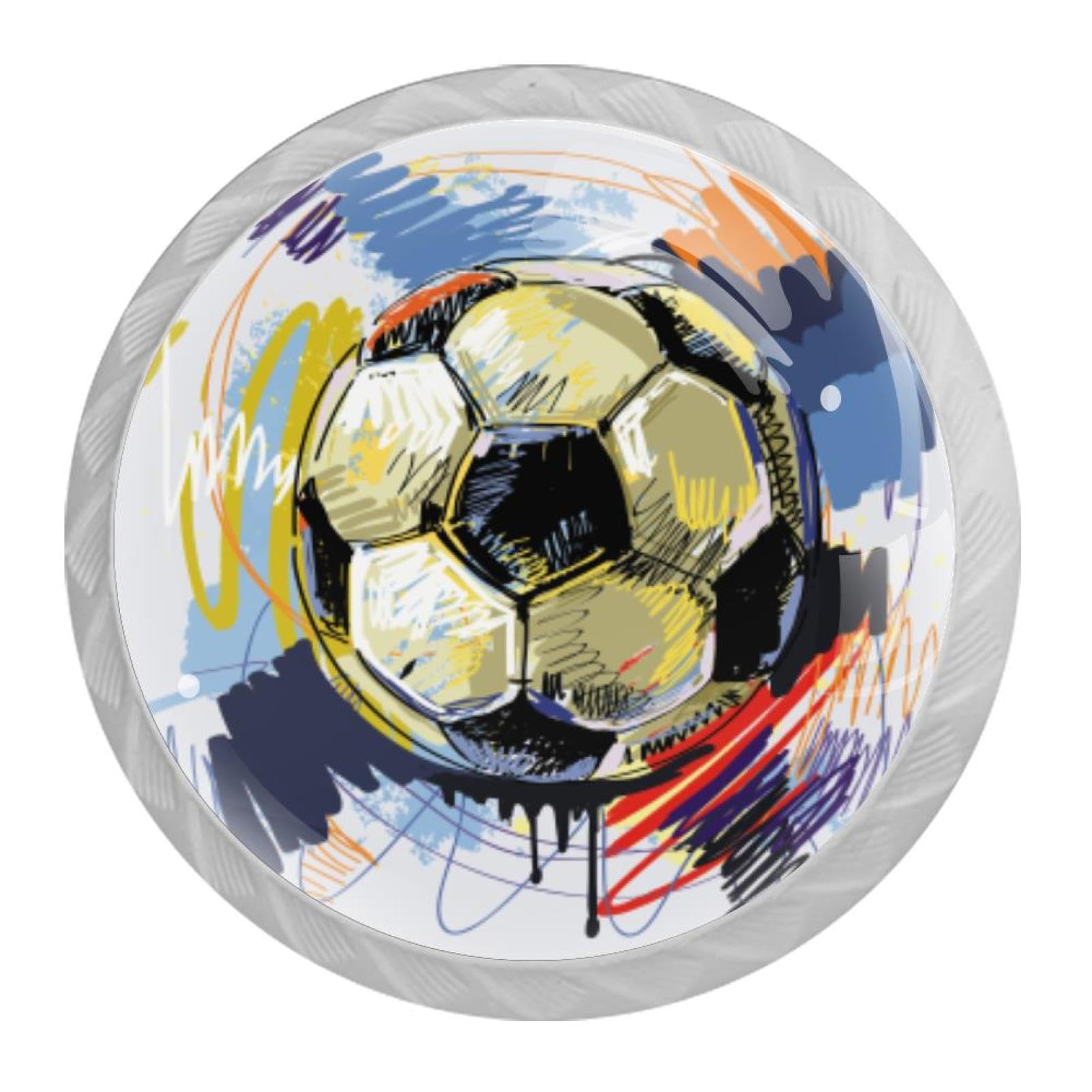 Tqmspg 4 Pieces Drawer Pulls Watercolor Football Door Knobs Dresser Handles for Kitchen Wardrobe Cupboard Hardware Furniture