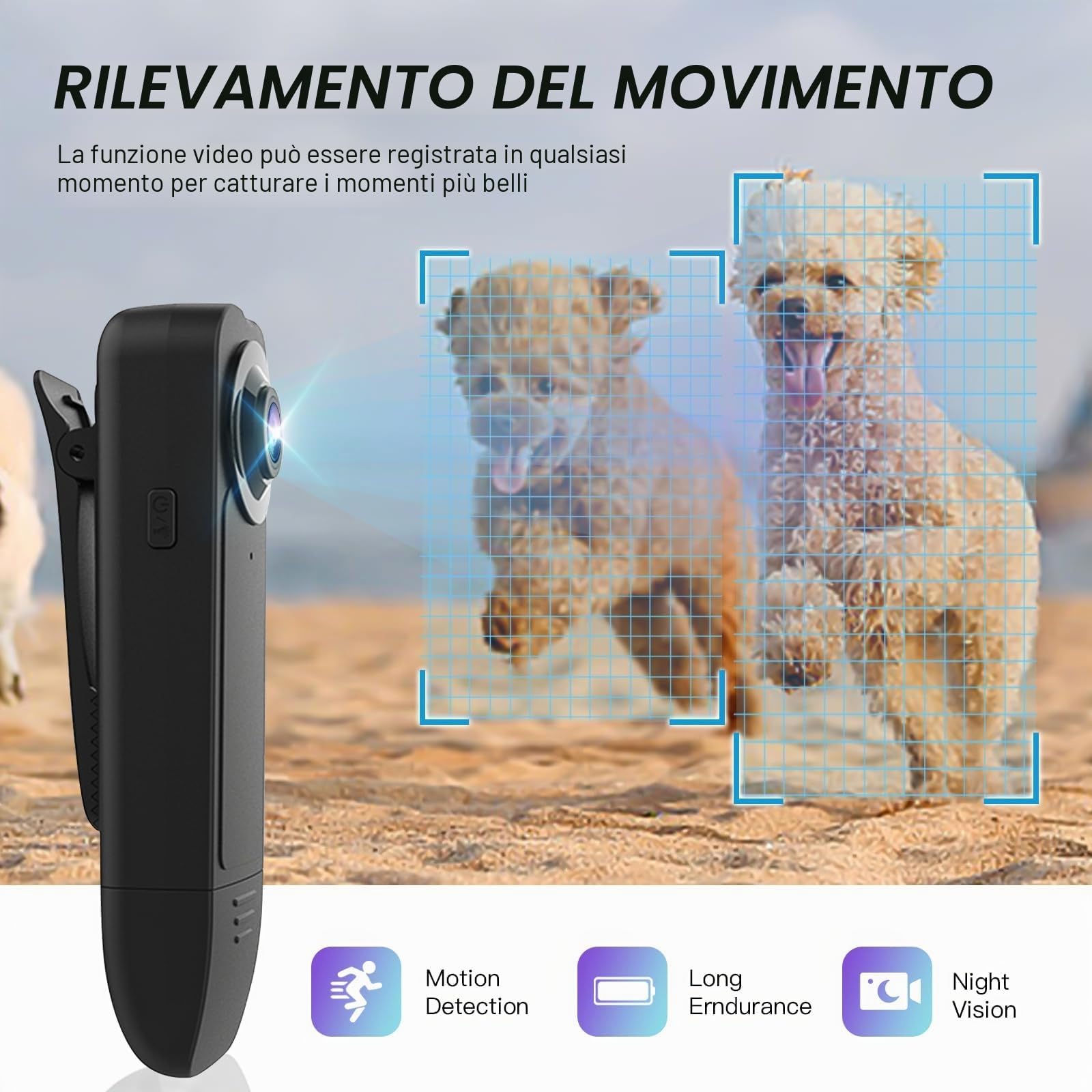 kaysunlink 1080P Body Camera con Scheda da 64 GB, Telecamera POV con Visione Notturna, Videocamera Portatile Tascabile per Sport, Vlogging, Viaggi, Sicurezza e Lavoro, Nero
