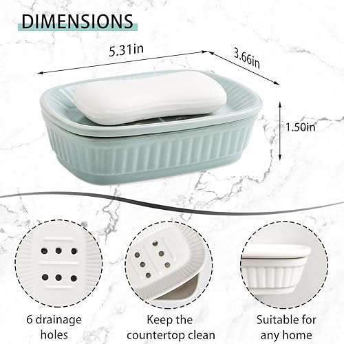 Miniatura 2 de VanEnjoy Jabonera de cerámica verde, jabonera autodrenante para fregadero de cocina, tenedor decorativo del cuarto de baño