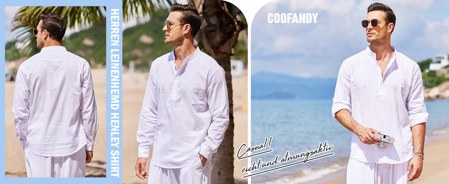 Gefomuofe Leinenhemd Herren Kurzarm - Slim Fit Henley Hemd Basic