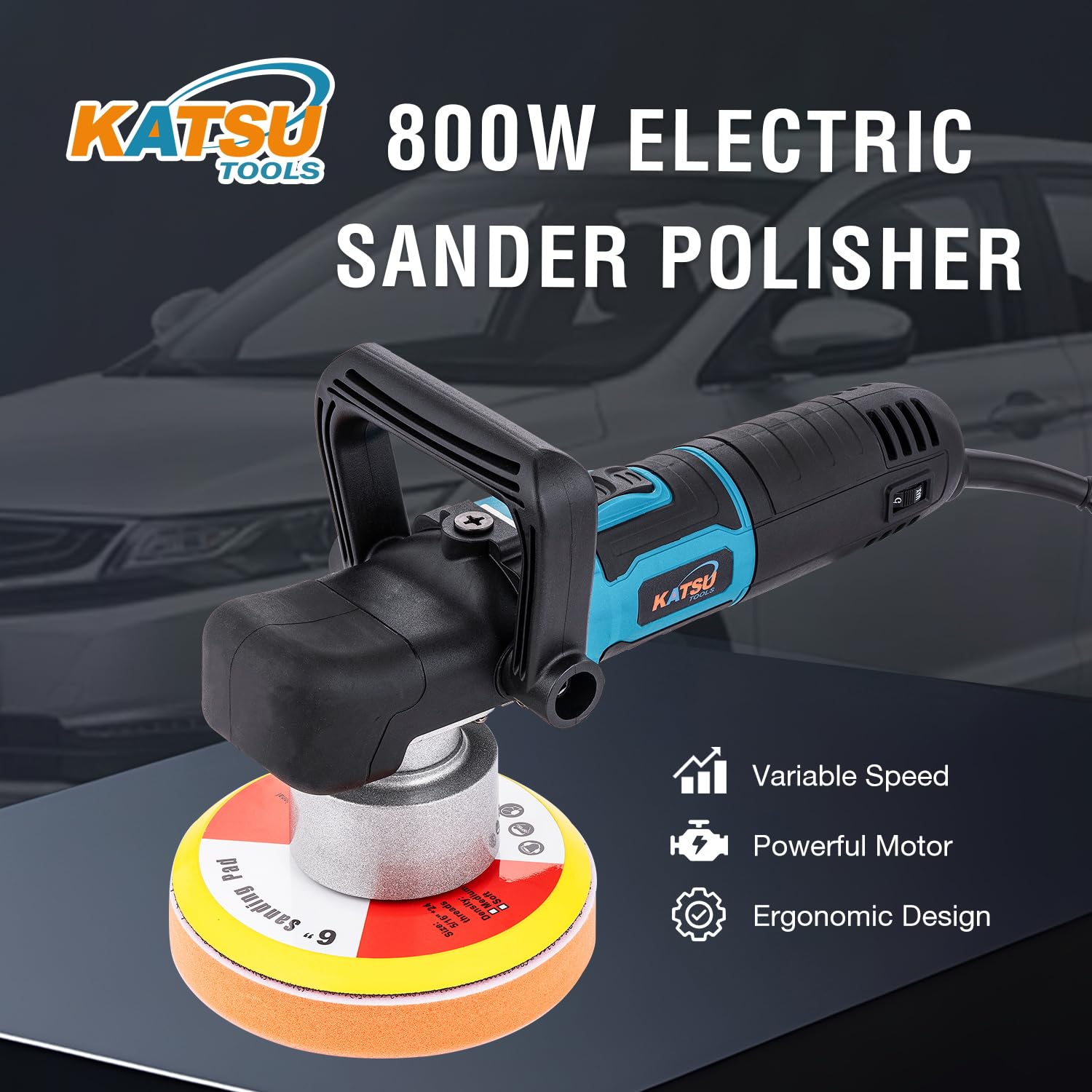 KATSU Tools Random Orbital Polisher 800W 150mm 6 Inch, 6 Variable Speed, Dual Action Sander Polisher - Image 2