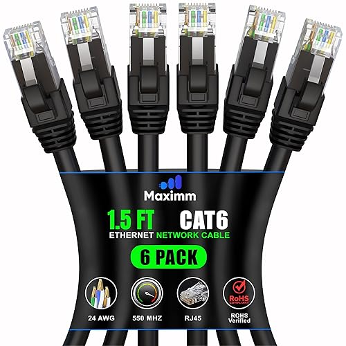Miniatura 49 de Maximm Cable Ethernet Cat 6 de 10 pies (paquete de 6) - Cable LAN de alta velocidad, cable de Internet, cable de conexión y cable de red - UTP,