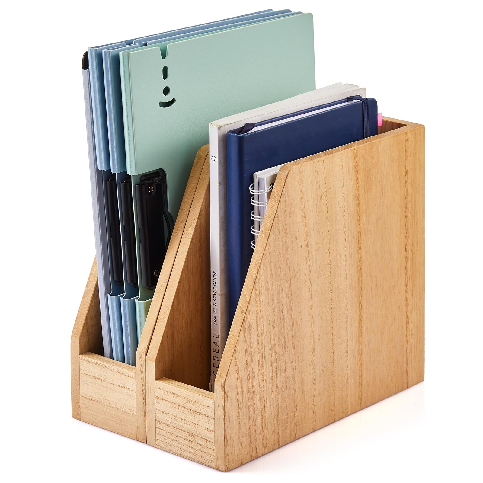 KIRIGEN Wooden Magazine File Holder Set of 2, Brown