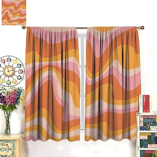 Miniatura 3 de Cortinas opacas bohemias de los años 70, estilo retro, abstracto, espiral, espiral, ondulado, hippie, estampado, para cocina, niños, niñas, mujeres,