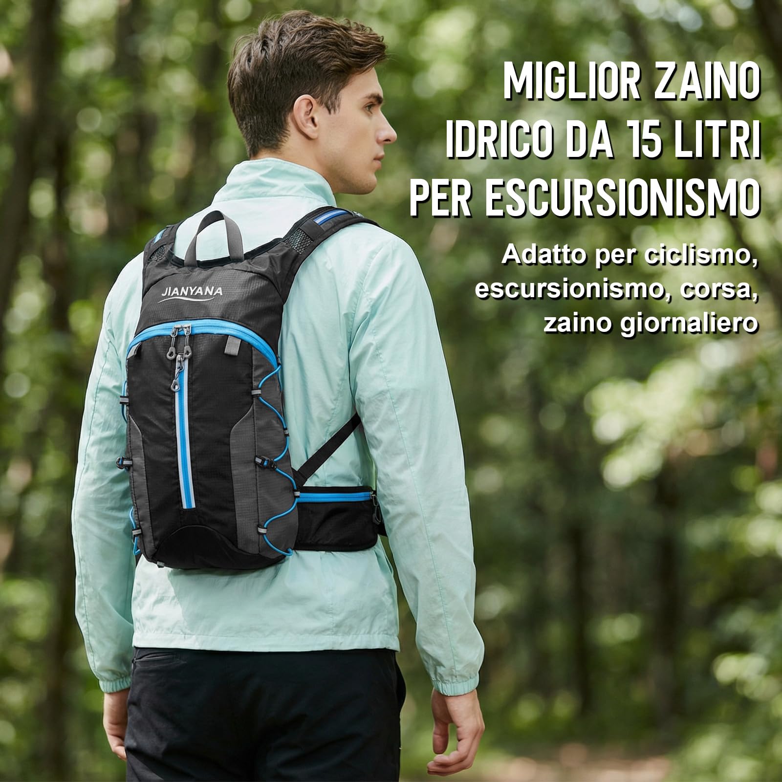 JIANYANA Zaino idrico pieghevole da 2 litri, nero, 550 g, adatto per ciclismo ed escursionismo. (Nero)