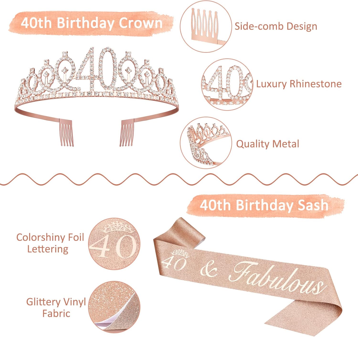 40th Birthday Decorations Gifts for Women Including Crown, Sash, Cake Topper, Candles and 12oz Wine Tumbler with Lid, 40th Birthday Gifts Women - Image 3