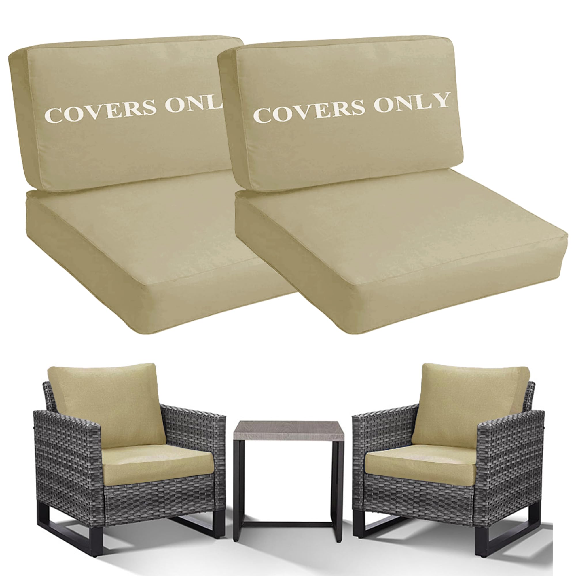 Sqodok Patio Cushion Covers Replacement, Deep Seat Patio Cushions Cover Set of 4, Waterproof Seat and Back Cushions Cover for Outdoor Furniture Chair,