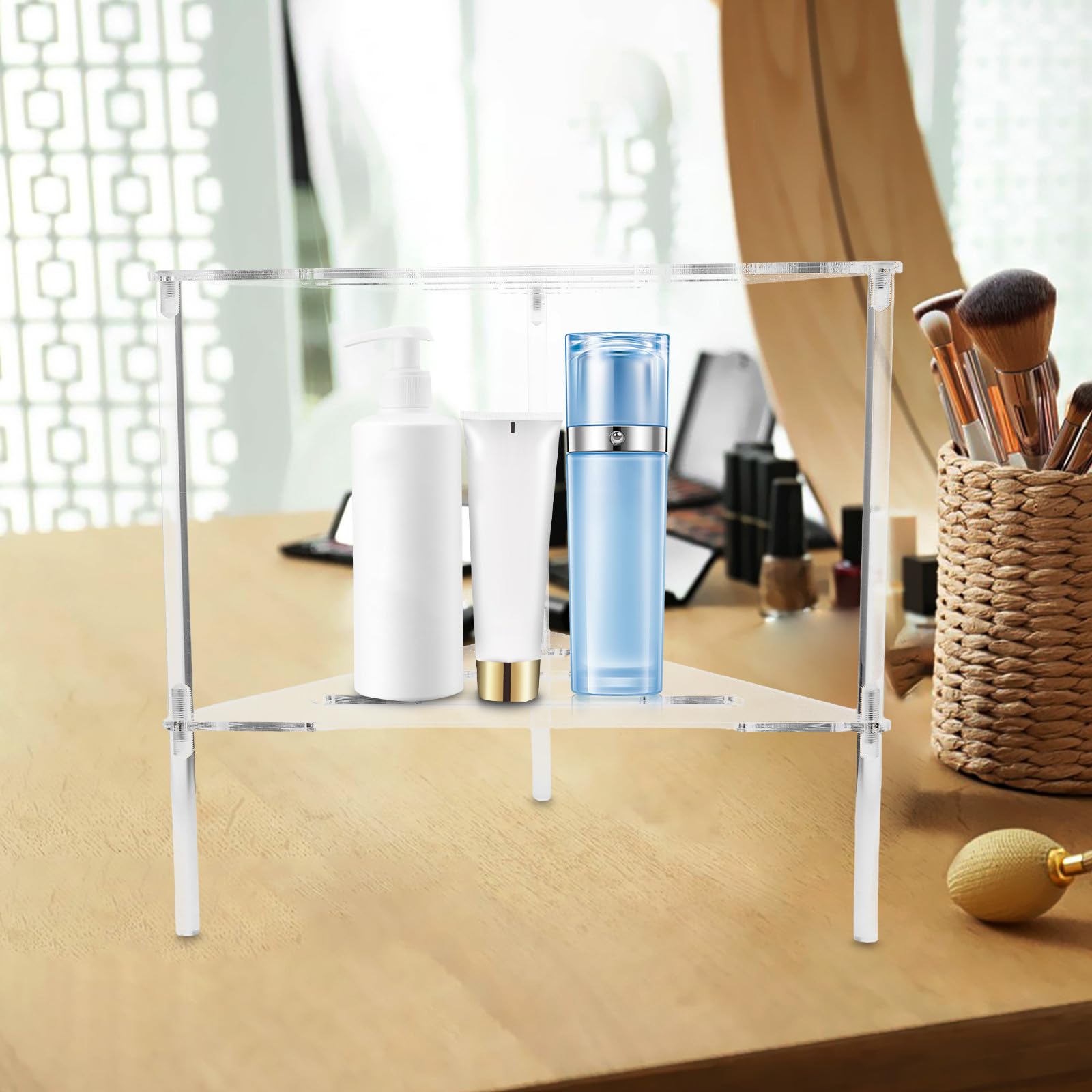 GALPADA Estante de Ducha Acrílico Triangular Moderno para Baño Diseño Hueco Fácil de Limpiar y Soporte Versátil para Plantas y Accesorios