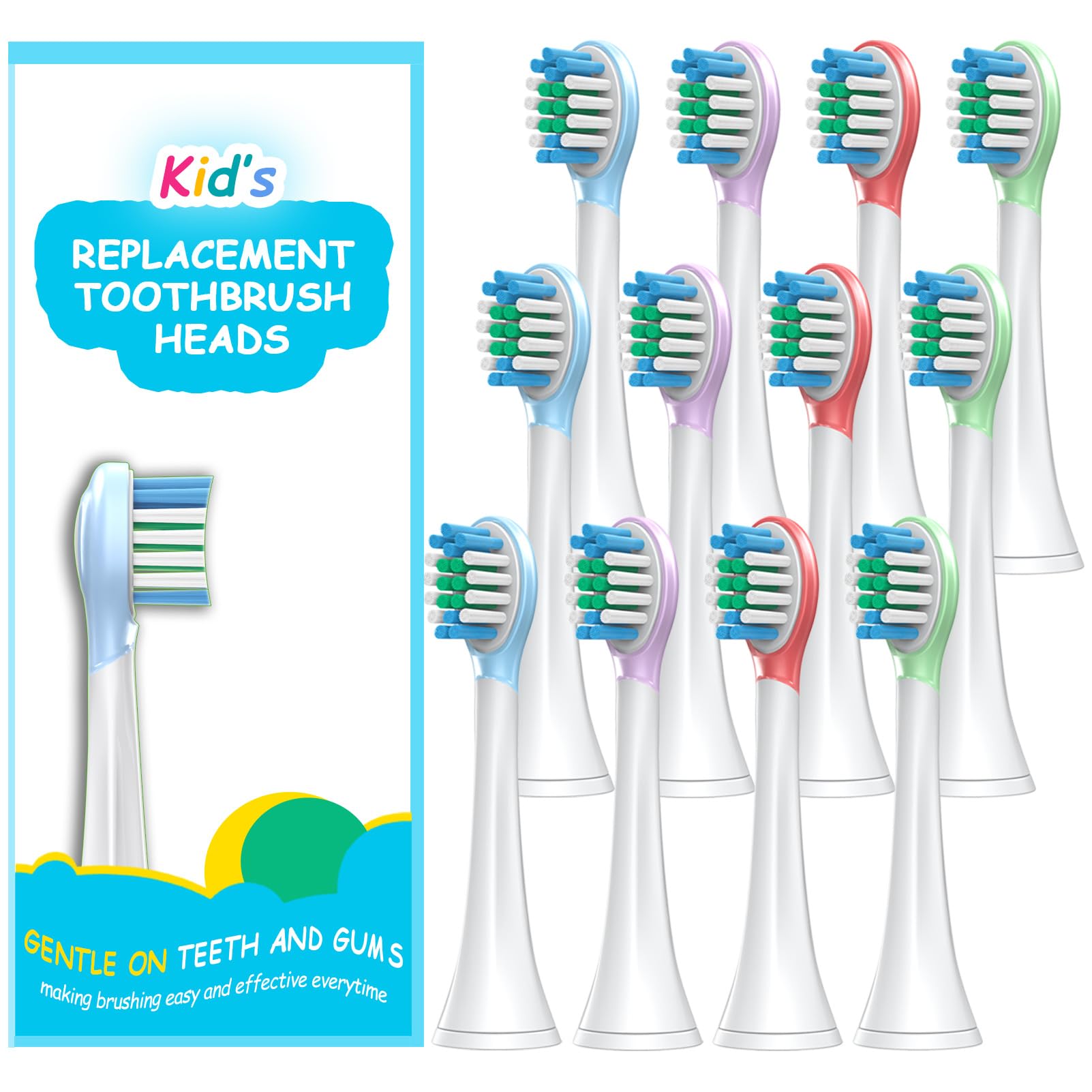 Mini cabezales de cepillo de dientes para niños compatibles con Philips Sonicare para niños, HX6351, HX6321, HX6032, HX6042 (cabezales de cepillo de repuesto con cubierta), cuidado suave de