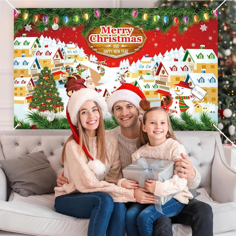 Frohe Weihnachten Banner – 185 X 110 Cm, Polyester, Outdoor-geeignet, Mit Aufhängeband
