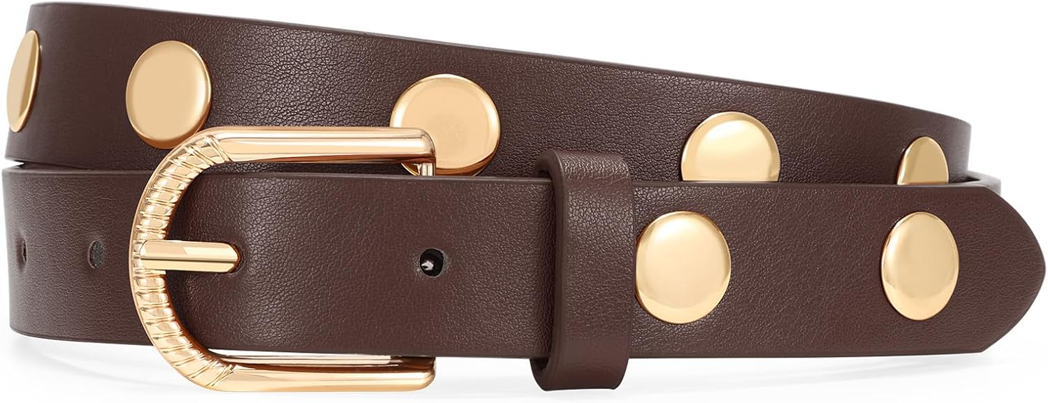 VONMELLI Skinny Leather Belt for Women Studded Thin Belt for Fashion Jeans Dress Ladies Waist Belts