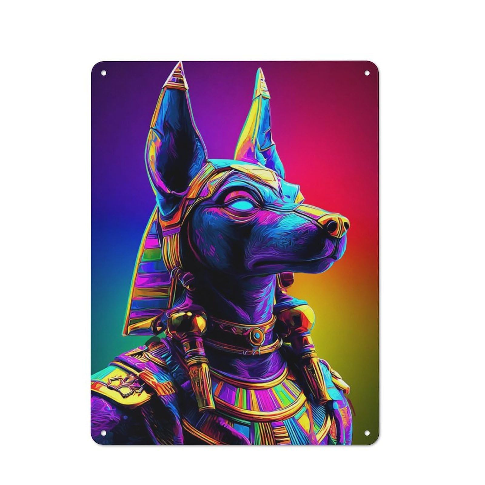 Junmoney Colorful Egyptian Anubis Statue Tin Wall Plaque 40X30cm With For Garage Or Workshop, For Vintage Wall Decor Fans, For Kitchen And Home Bar Decor